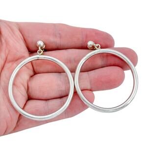 Vintage Sterling Silver 925 Hoop Dangle Screw Back Earrings